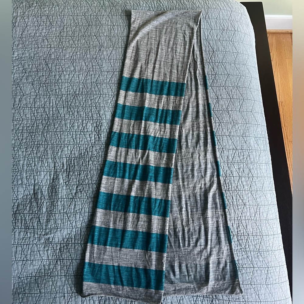 Icebreaker Teal and Gray Striped Lightweight Wool Scarf